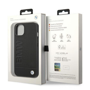 Оригинален гръб от естествена кожа BMW Leather Stamp BMHCP14MSLLBK - iPhone 14 Plus черен - Img 8