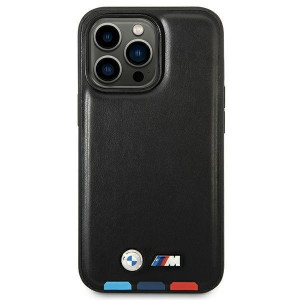 Оригинален гръб от естествена кожа BMW Leather Stamp Tricolor MagSafe BMHMP14X22PTDK - iPhone 14 Pro Max черен - Img 3