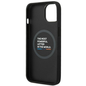 Оригинален гръб от естествена кожа BMW Leather Stamp Tricolor BMHMP14M22PTDK MagSafe - iPhone 14 Plus черен - Img 7
