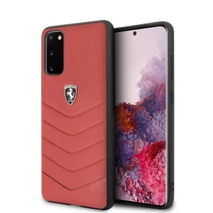 Оригинален гръб от естествена кожа FERRARI Heritage Quilted FEHQUHCS62RE - Samsung Galaxy S20 / S20 5G червен - Img 1
