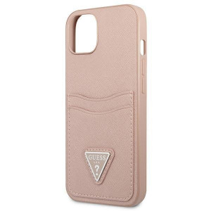 Оригинален гръб с джоб за карта GUESS SaffianoTriangle Logo Cardslot GUHCP13SPSATPP - iPhone 13 mini розов - Img 6