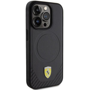 Оригинален гръб FERRARI Carbon Metal Logo MagSafe - iPhone 15 Pro черен - Img 4