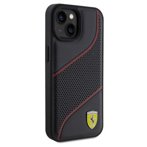 Оригинален гръб FERRARI Perforated Waves Metal Logo - iPhone 13 / 14 / 15 черен - Img 4