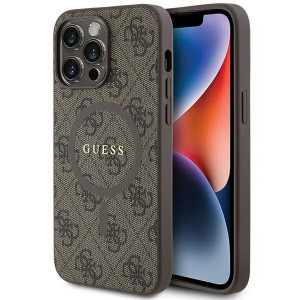 Оригинален гръб GUESS 4G Collection Leather Metal Logo MagSafe - iPhone 13 Pro Max кафяв - Img 1