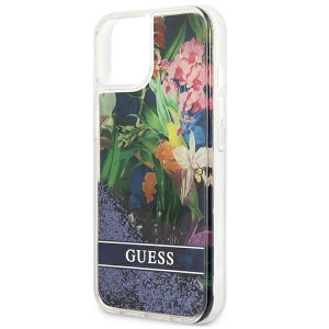 Оригинален гръб GUESS Flower Liquid Glitter GUHCP13SLFLSB - iPhone 13 mini син - Img 6