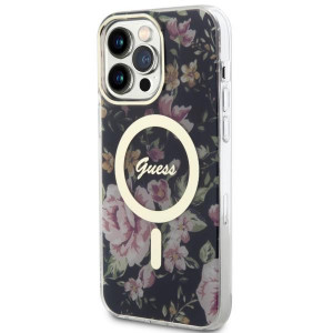 Оригинален гръб GUESS Flower MagSafe GUHMP14XHCFWSK - iPhone 14 Pro Max черен - Img 2