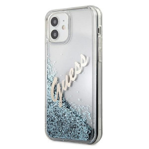 Оригинален гръб GUESS Glitter Liquid Vintage GUHCP12SGLVSBL - iPhone 12 mini син - Img 2