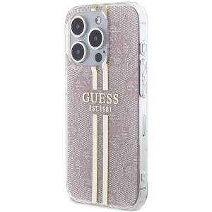 Оригинален гръб GUESS IML 4G Gold Stripe - iPhone 14 Pro Max розов - Img 2