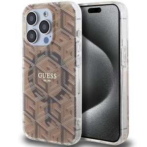 Оригинален гръб GUESS IML GCube MagSafe - iPhone 15 Pro кафяв - Img 1