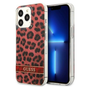 Оригинален гръб GUESS Leopard GUHCP13LHSLEOR - iPhone 13 Pro червен - Img 1