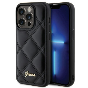 Оригинален гръб GUESS Quilted Metal Logo - iPhone 15 Pro черен - Img 1