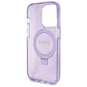 Оригинален гръб GUESS Ring Stand Script Glitter MagSafe - iPhone 14 Pro лилав - Img 7
