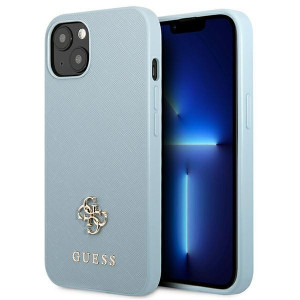 Оригинален гръб GUESS Saffiano 4G Small Metal Logo GUHCP13MPS4MB - iPhone 13 син - Img 1