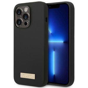 Оригинален гръб GUESS Silicone Logo Plate 4G Logo Plate GUHMP14LSBPLK MagSafe - iPhone 14 Pro черен - Img 1