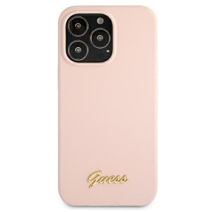 Оригинален гръб GUESS Silicone Script Gold Logo GUHMP13LLSLMGLP MagSafe - iPhone 13 Pro светлорозов - Img 4