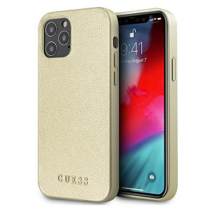 Оригинален гръб GUESS Silicone Vintage Gold Logo GUHCP12LIGLGO - iPhone 12 Pro Max златист - Img 1