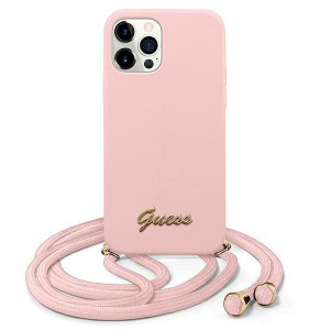 Оригинален гръб GUESS Silicone Vintage Gold Logo GUHCP12LLSCLMGLP - iPhone 12 Pro Max розов