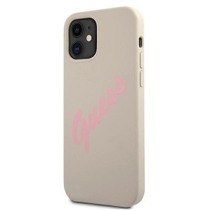 Оригинален гръб GUESS Silicone Vintage Script GUHCP12SLSVSGP - iPhone 12 mini бежов - Img 2