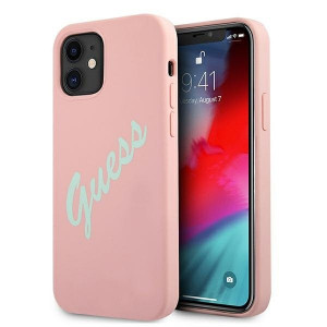 Оригинален гръб GUESS Silicone Vintage Script GUHCP12SLSVSPG - iPhone 12 mini розов - Img 1