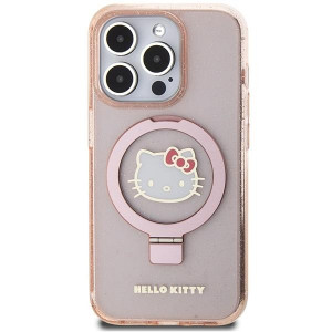 Оригинален гръб Hello Kitty Ring Stand Glitter Electrop Logo MagSafe - iPhone 15 Pro розов - Img 3