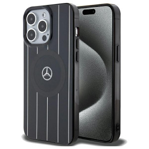 Оригинален гръб MERCEDES Double Layer Crossed Lines MagSafe - iPhone 15 Pro черен - Img 1