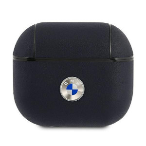 Оригинален калъф за слушалки от естествена кожа BMW Silver Logo BMA3SSLNA - AirPods 3 тъмносин - Img 1