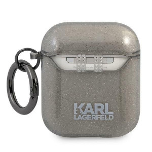 Оригинален калъф за слушалки Karl LAGERFELD Glitter Karl's Head KLA2UKHGK - AirPods 1 / 2 черен - Img 2