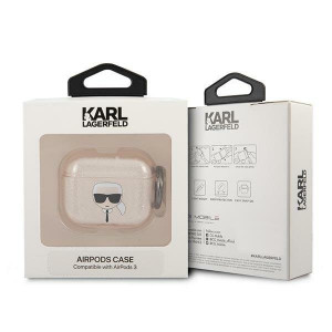 Оригинален калъф за слушалки Karl LAGERFELD Glitter Karl's Head KLA3UKHGD - AirPods 3 златист - Img 3