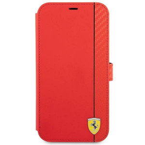 Оригинален калъф тип книга FERRARI Track Carbon Stripe FESAXFLBKP13SRE - iPhone 13 mini червен - Img 2