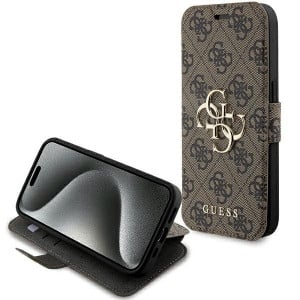 Оригинален калъф тип книга GUESS 4G Metal Logo - iPhone 15 Pro Max кафяв - Img 1