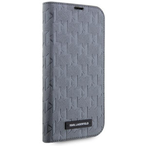 Оригинален калъф тип книга KARL LAGERFELD Saffiano Monogram KLBKP14SSAKLHPG - iPhone 14 сребрист - Img 5