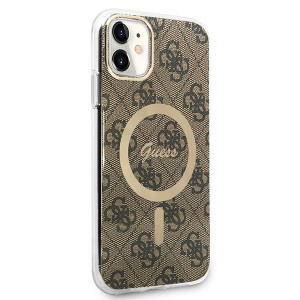 Оригинален комплект GUESS 4G Print (гръб + зарядно) MagSafe GUBPN61H4EACSW - iPhone 11 кафяв - Img 4