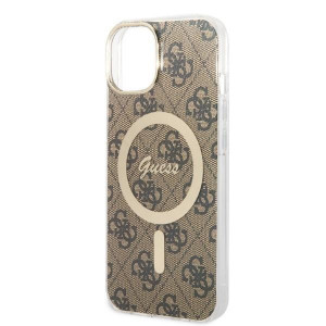 Оригинален комплект GUESS 4G Print (гръб + зарядно) MagSafe GUBPP14MH4EACSW - iPhone 14 Plus кафяв - Img 6