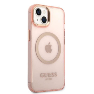 Оригинален полупрозрачен твърд гръб GUESS Gold Outline MagSafe GUHMP14SHTCMP - iPhone 14 розов - Img 4
