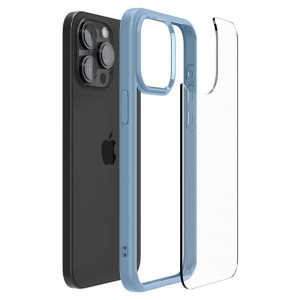 Оригинален прозрачен гръб с цветна рамка SPIGEN Crystal Hybrid - iPhone 15 Pro Max sierra blue - Img 13