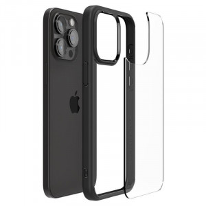 Оригинален прозрачен гръб с цветна рамка SPIGEN Crystal Hybrid - iPhone 15 Pro черен мат - Img 13