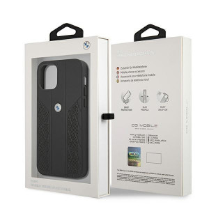 Оригинален твърд гръб от еко кожа BMW Leather Curve Perforate BMHCP12SRSPPK - iPhone 12 mini черен - Img 8