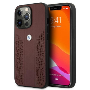 Оригинален твърд гръб от еко кожа BMW Leather Curve Perforate BMHCP13LRSPPR - iPhone 13 Pro червен - Img 1
