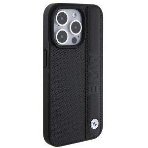 Оригинален твърд гръб от еко кожа BMW Leather Textured & Stripe - iPhone 15 Pro черен - Img 4