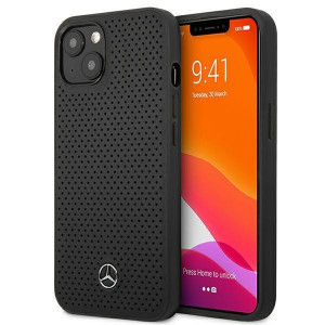 Оригинален твърд гръб с естествена кожа MERCEDES Leather Perforated MEHCP13MDELBK - iPhone 13 черен - Img 1