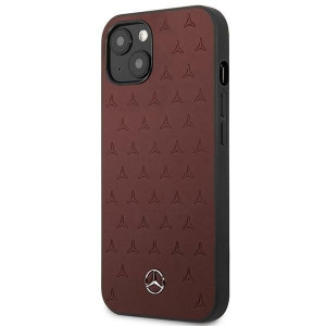 Оригинален твърд гръб с естествена кожа MERCEDES Stars MEHCP13MPSQRE - iPhone 13 червен - Img 2