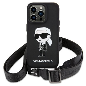 Оригинален твърд гръб с презрамка KARL LAGERFELD Silicone Ikonik KLHCP15SSCBSKNK - iPhone 15 черен
