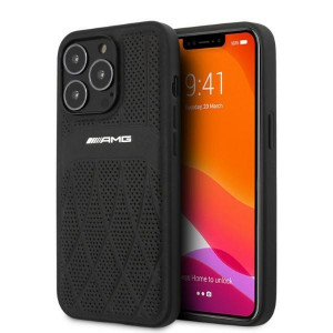 Оригинален твърд гръб AMG Leather Curved Lines AMHCP13LOSDBK - iPhone 13 Pro черен - Img 1