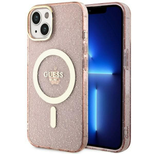 Оригинален твърд гръб GUESS Glitter Gold MagSafe GUHMP14MHCMCGP - iPhone 14 Plus розов - Img 1