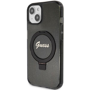 Оригинален твърд гръб GUESS Ring Stand Script Glitter MagSafe - iPhone 13 / 14 / 15 черен - Img 2