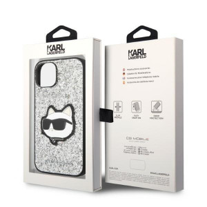 Оригинален твърд гръб KARL LAGERFELD Glitter Choupette Patch KLHCP14MG2CPS - iPhone 14 Plus сребрист - Img 8