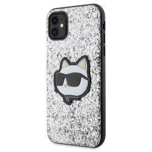 Оригинален твърд гръб KARL LAGERFELD Glitter Choupette Patch KLHCN61G2CPS - iPhone 11 сребрист - Img 2