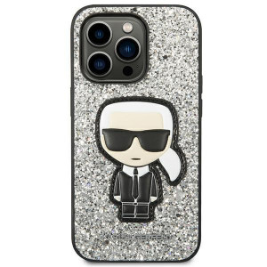 Оригинален твърд гръб KARL LAGERFELD Glitter Flakes Ikonik KLHCP14XGFKPG - iPhone 14 Pro Max сребрист - Img 3