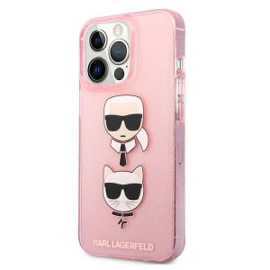 Оригинален твърд гръб KARL LAGERFELD Glitter Karl's & Choupette KLHCP13LKCTUGLP - iPhone 13 Pro розов - Img 2