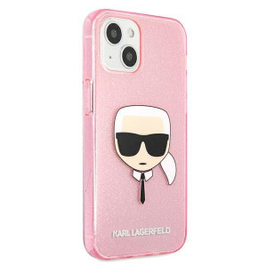 Оригинален твърд гръб KARL LAGERFELD Glitter Karl's Head KLHCP13SKHTUGLP - iPhone 13 mini розов - Img 4